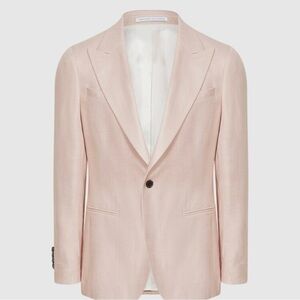 REISS SINGLE BREASTED WEAVE BLAZER IN SOFT PINK Size L 40 chest